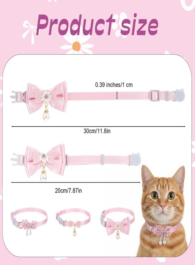 Hpmjz 3Pcs Adorable Cat Collar with Bow, Cute Kitten Collars for Girl Cats Adjustable Pink Cat Bows Breakaway Safety Cats Bowtie Collar Pet Collars with Safety Buckle Soft Necklace with Bowtie for Pet - Image 2